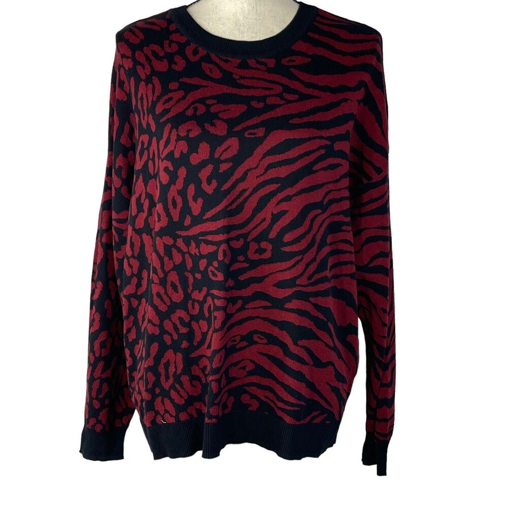 Bar III 0X-Large Sweater Long Sleeve Stretch Crew Neck Leopard Zebra Print New